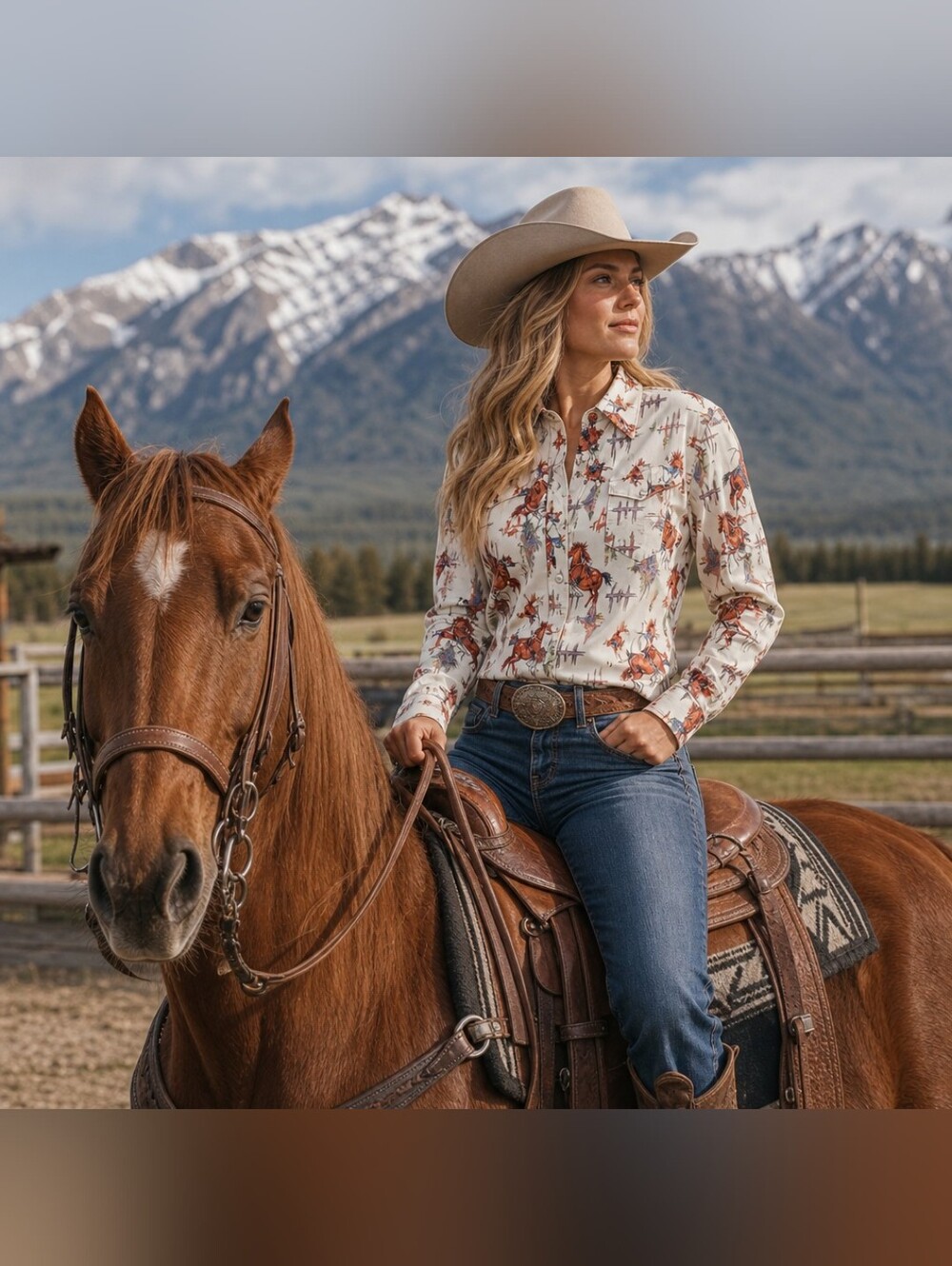 Qlipin Western Cowgirl Button Down Shirt